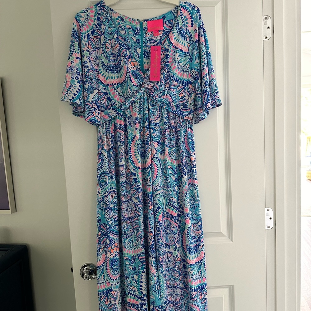 NET Minka Sleeved Maxi Dress -Commotion in the ocean print